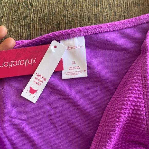 Xhilaration Other - Neon electric pink magenta lilac scoop waist side tie swim bottoms NWT